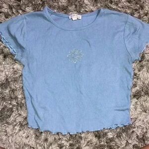 Brand new cropped bedazzled flower shirt with ruffles size medium